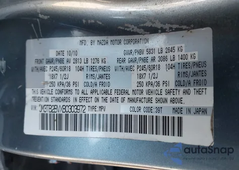 2011 Mazda Cx-9 Sport z USA, uszkodzony, nr VIN JM3TB2BVXB0303972